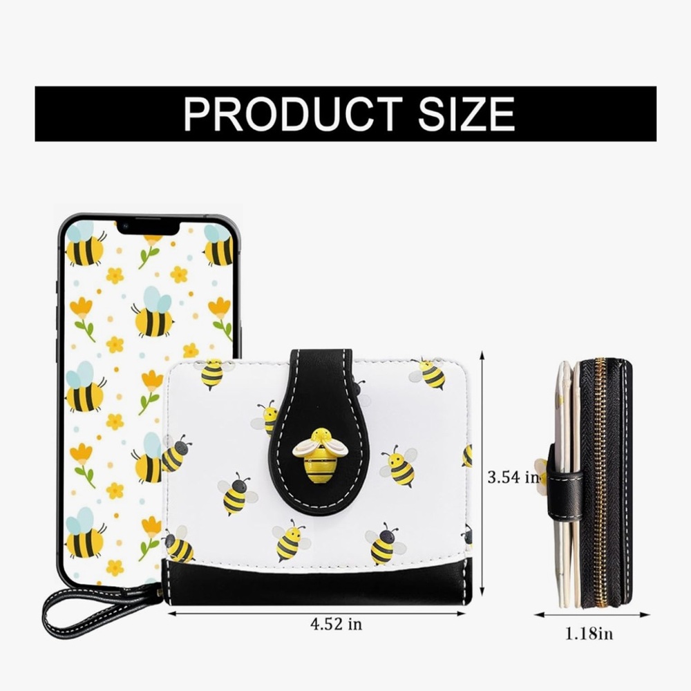 🆕 Bee Card Slots Small Wallet with Zipper Coin Pouch Wallet for Women - Picture 3 of 7
